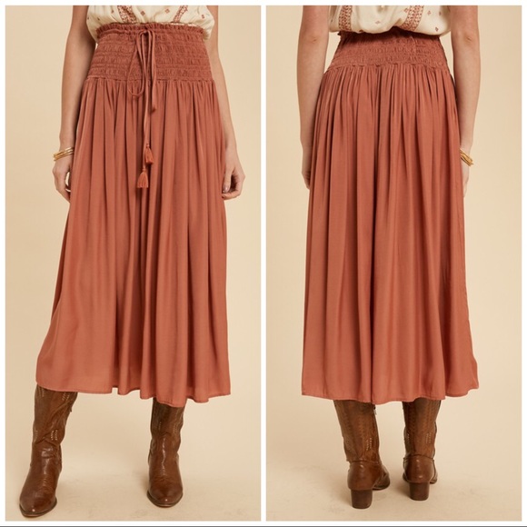 New! Smocked Maxi Skirt - Burnt Ginger - Picture 4 of 6